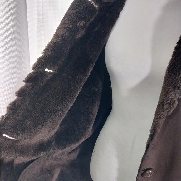 DENIM & CO.! RICH ESPRESSO BROWN VEGAN SUEDE & SHEARLING LINED JACKET! SZ XL - Picture 9 of 14